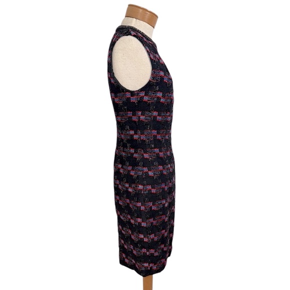 Trina Turk SZ 2 Goodnight Tweed Sheath Dress Black Accent Chain, Neck - Picture 5 of 10
